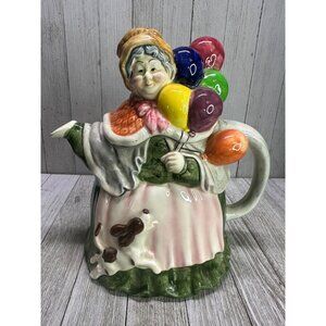Vintage Takahashi San Francisco Teapot Balloon Woman Granny Ceramic 8'' Tall